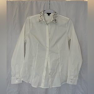 Ann Taylor Tailored White Button Down with Gemstone Collar